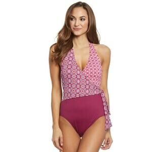 Ralph Lauren Tile Print Asymmetrical Tie One Piece Swimsuit wrap bathing suit 12